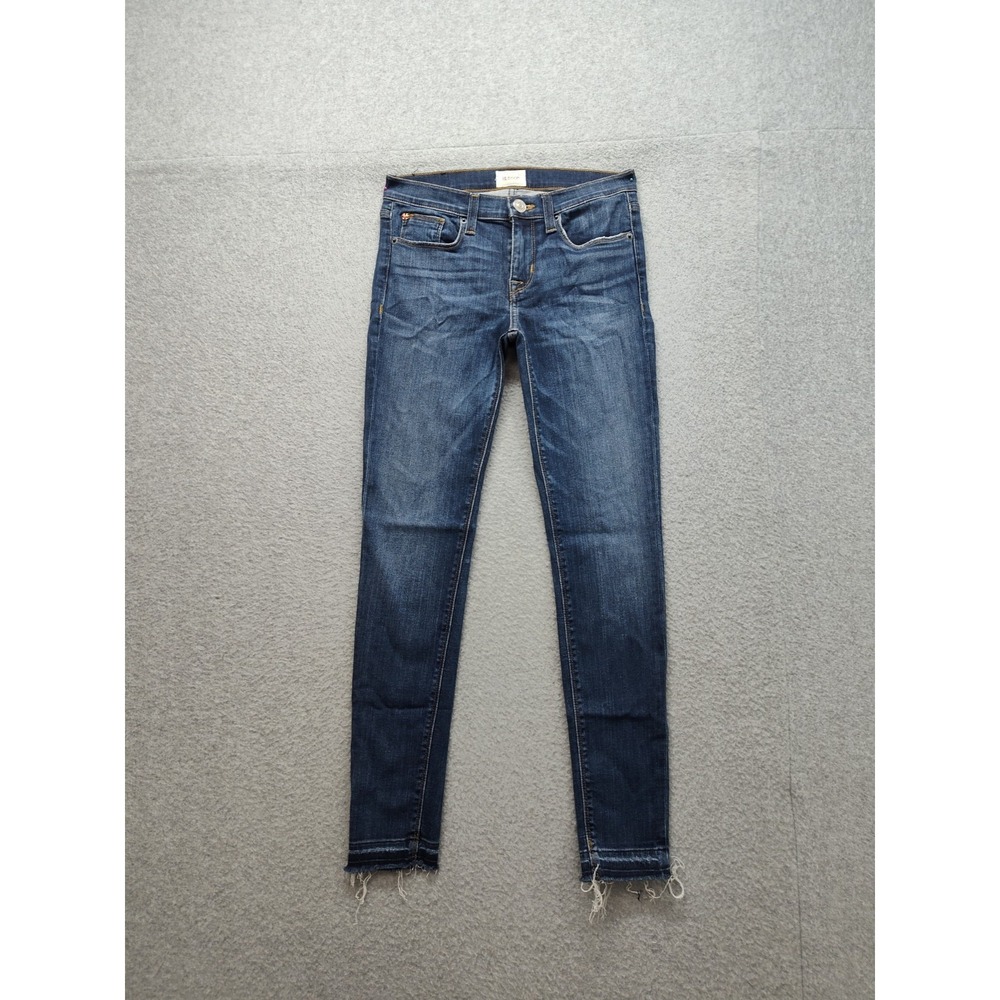 Hudson Women‎ Jean 26 Blue Denim Always Skinny Frayed Ankle Medium Wash Low Rise